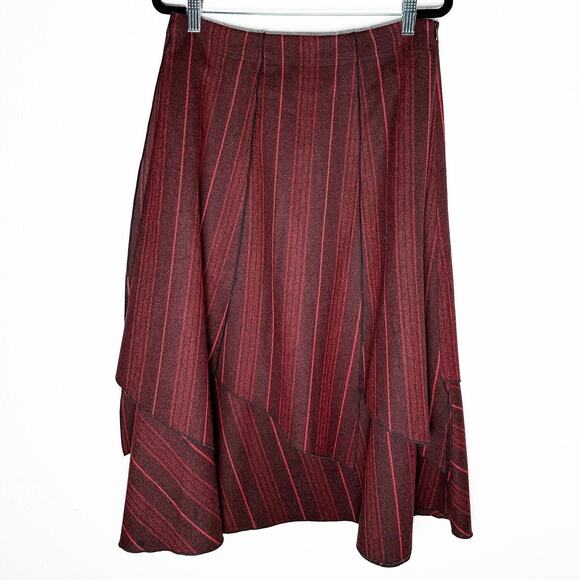 Women's Asymmetric Handkerchief Overlay Wool Blend Midi Skirt Red Black Low Rise - Picture 1 of 7